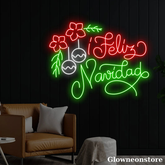 Feliz Navidad Neon Sign, Feliz Navidad LED Sign, Spain Christmas Decor, Christmas Tree LED