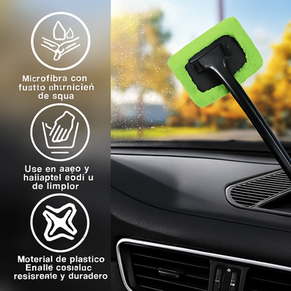 Kit de cepillos limpiacristales para coche, herramienta de limpieza de parabrisas de microfibra, limpiaparabrisas interior para coche, mango largo, reutilizablele Cloth Pad