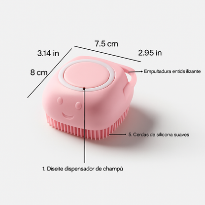 Cepillo de baño masajeador para perros con cabezal desmontable y cerdas suaves - Cepillo delicado para el cuidado de mascotas sensibles, diseño fácil de limpiar, - Ideal para la hora del baño