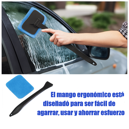 Kit de cepillos limpiacristales para coche, herramienta de limpieza de parabrisas de microfibra, limpiaparabrisas interior para coche, mango largo, reutilizablele Cloth Pad
