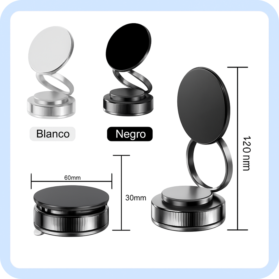 Soporte magnético giratorio de 360° para teléfono móvil de coche - Ventosa de succión súper fuerte, soporte magnético, soporte universal para todos los smartphones