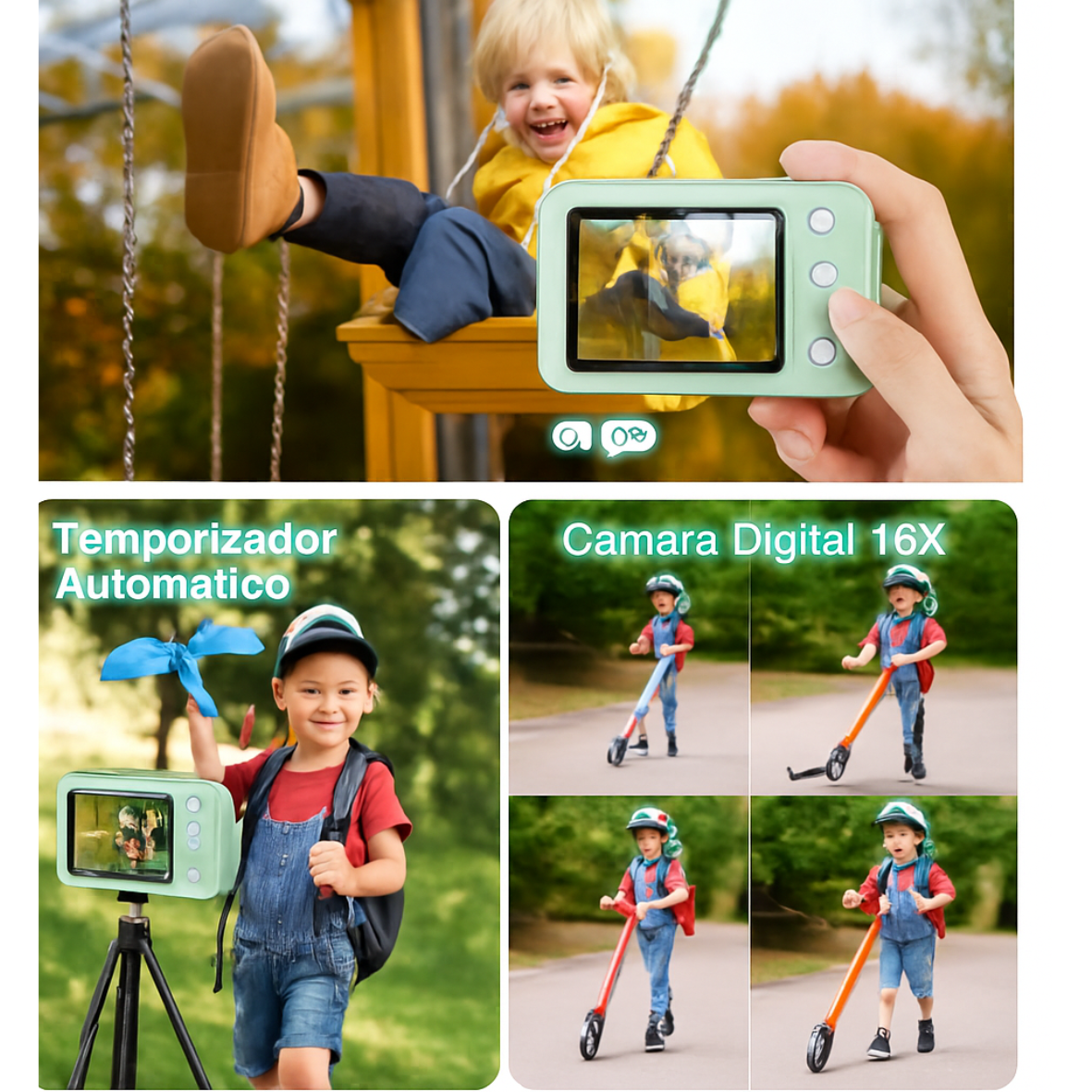 Cámara digital portátil FHD1080P de 44MP para niños, con pantalla LCD de 2.4", incluye tarjeta de memoria de 32G.