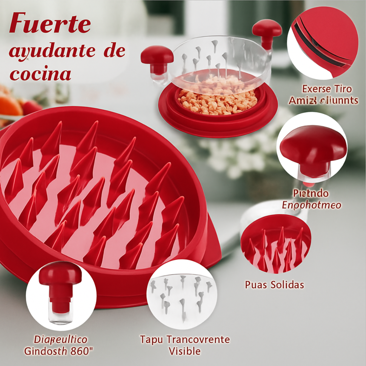 Trituradora de pollo, cerdo y ternera con tapa. Ideal para desmenuzar pechuga de pollo, cerdo y ternera.