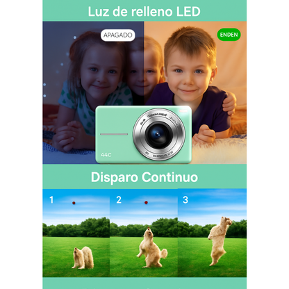 Cámara digital portátil FHD1080P de 44MP para niños, con pantalla LCD de 2.4", incluye tarjeta de memoria de 32G.