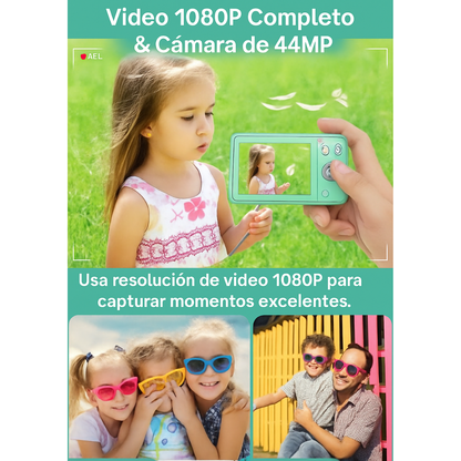 Cámara digital portátil FHD1080P de 44MP para niños, con pantalla LCD de 2.4", incluye tarjeta de memoria de 32G.