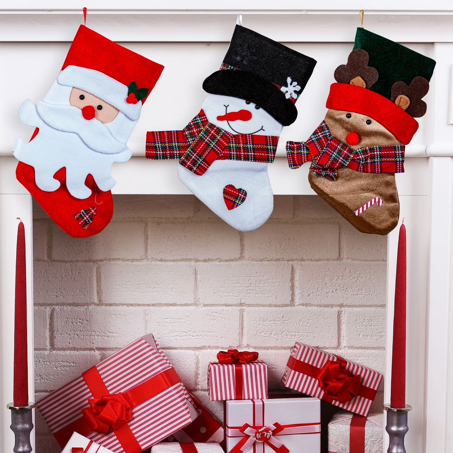 Lexi Home 18” 3 Pc Set Christmas Stocking - Santa and Friends