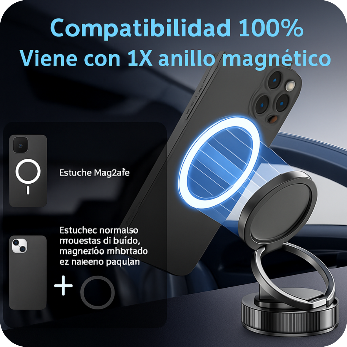 Soporte magnético giratorio de 360° para teléfono móvil de coche - Ventosa de succión súper fuerte, soporte magnético, soporte universal para todos los smartphones