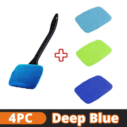 Kit de cepillos limpiacristales para coche, herramienta de limpieza de parabrisas de microfibra, limpiaparabrisas interior para coche, mango largo, reutilizablele Cloth Pad