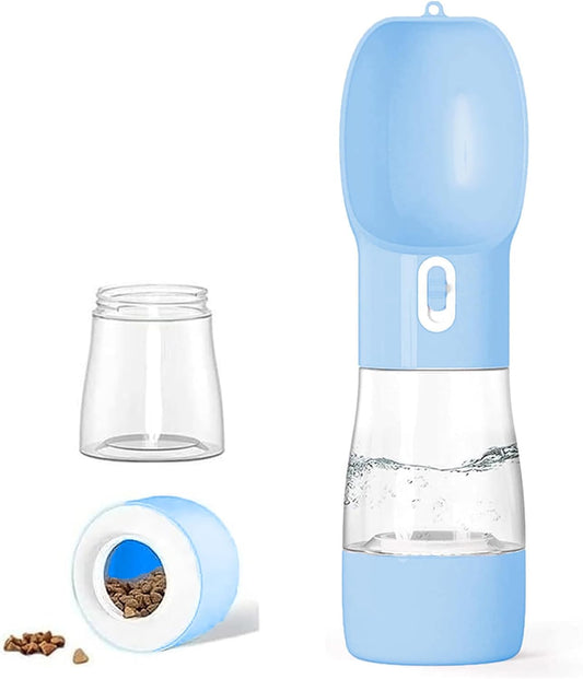 Botella de agua portátil para perros - Dispensador de agua a prueba de fugas con bebedero y comedero, plástico apto para lavavajillas de grado alimenticio para mascotas, ideal para paseos al aire libre, senderismo y viajes (azul)